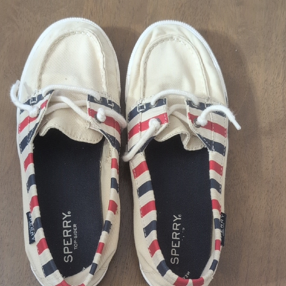 Sperry Woman's Canvas Shoe- Red, Blue, and Cream